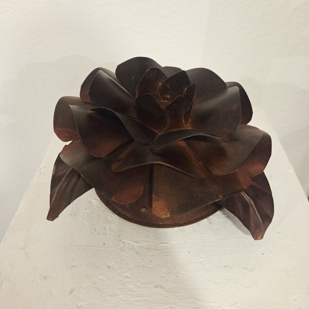 VTG Retired Jan Barboglio Candle Holder Flower Leaves SIGNED 8” Rustic Brutalist